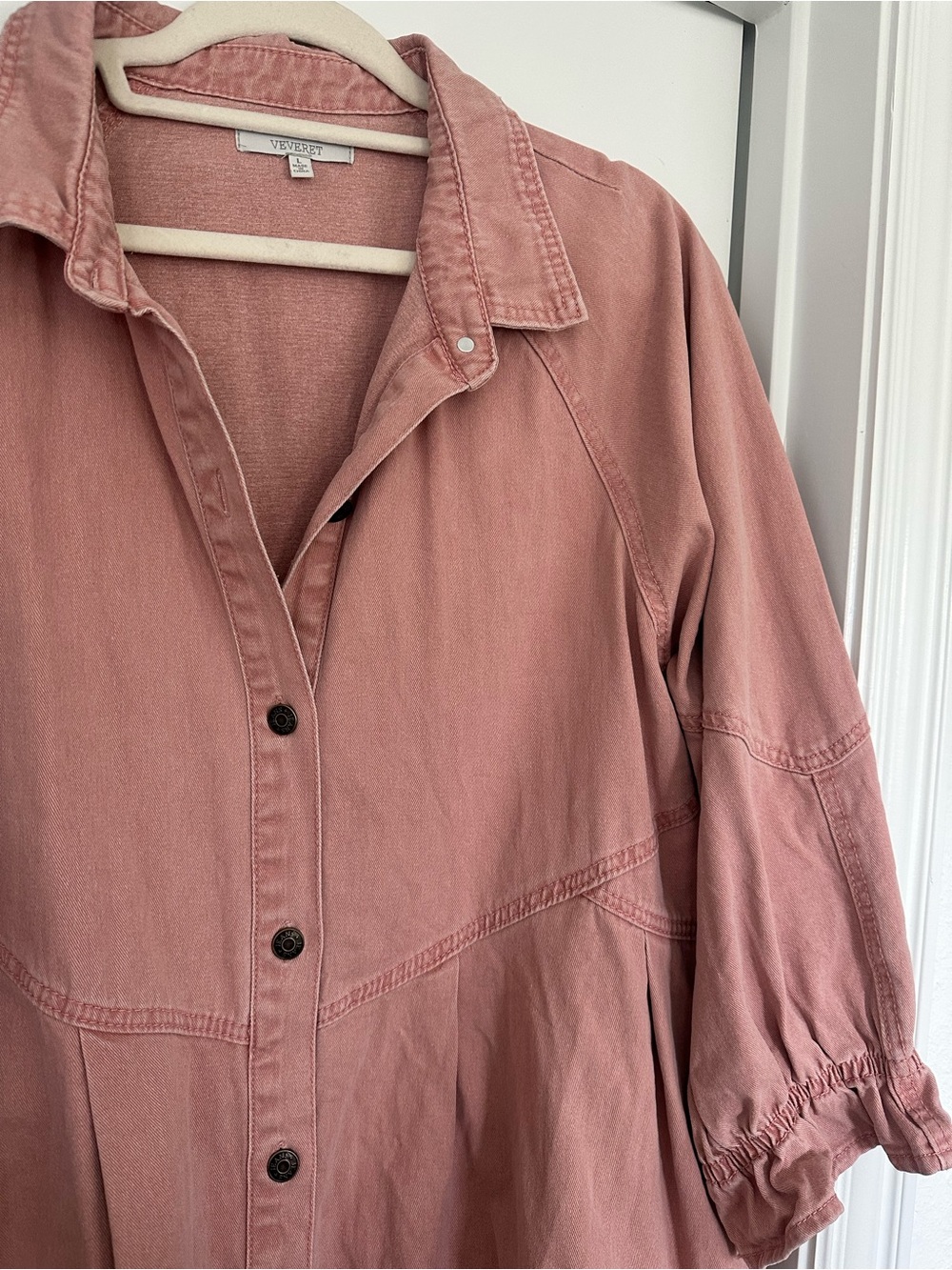Dusty Rose Button-Front Denim Babydoll Dress - Picture 5 of 5